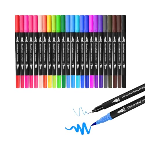 FZMIT 24 Colouring Pens Felt Tips Pens for Adults Colouring Books-Coloured Dual Tip Brush Pens Markers and Fineliners Art Supplies for Drawing Painting Sketching Highlighting