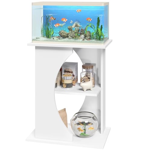 MAHANCRIS 38-76 L Aquariumständer, 3-stufiges Aquariumregal, 136 kg Belastbar, Fischtankständer mit Ablage, 60 x 30 x 60 cm, Fischtankständer mit Ablage, für Wohnzimmer, Büro, Weiß AFTWT7001