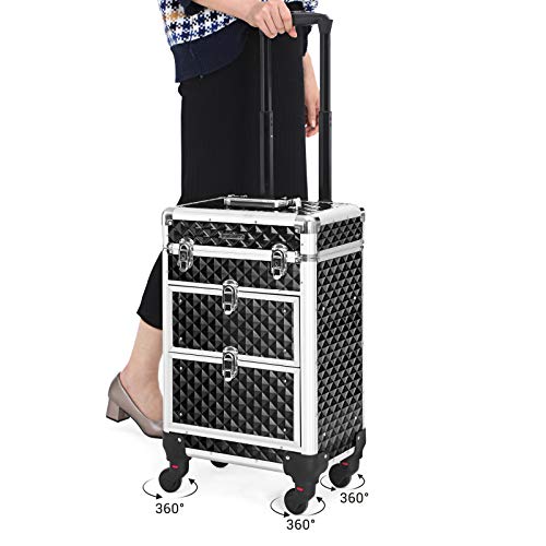 SONGMICS Kosmetikkoffer, Trolley, Schminkkoffer mit 2 Schubladen, Friseurkoffer, groß, Make-up Koffer, 34 x 24 x 56 cm… – Bild 4