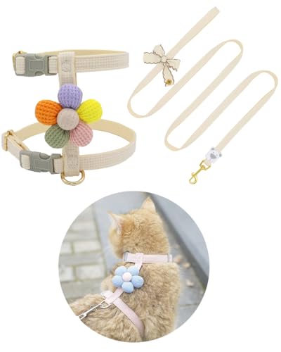 Tibemi 犬はーねす小型犬 中型犬 猫 リード ハーネス 抜けない ネコ ハーネス "工"字型五枚花犬 リードハーネス 猫 散歩用 ハーネス サイズ調整可能体にフィットして快適 犬/猫通用 耐久性 脱走防止 牽引ロープ全長150cm 着脱簡単お出掛アイ
