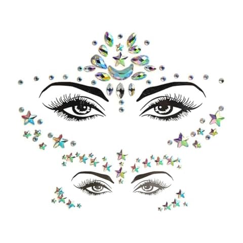 Ludress Crystal Face Stickers 2 Sheets Festival Face Jewels Crystal Temporary Rave Stickers Party Glitter Body Jewels Sparkle Fece Gems Club Cosplay Body Jewels Makeup for Women and Girls Cover