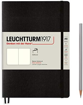 LEUCHTTURM1917 - Medium A5 Plain Softcover Notebook (Black) - 123 Numbered Pages