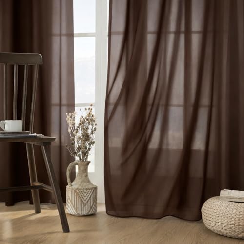 Image of 7 Feet Door Curtains Set of 2 - Semi Transparent Sheer Curtains for Living Room & Bedroom | Polyester Eyelet Curtain Panels | Modern Door & Window Curtain (Coffee)