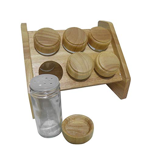 Porta Temperos Condimentos 6 Peças Suporte Madeira Cozinha Casa Restaurante