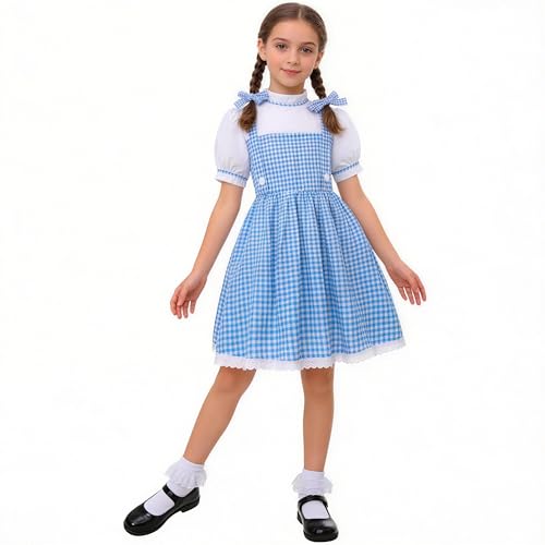 Davsolly Book Character Costume for Kids Blue Plaid Bubble Sleeve Dress for Girls Career Day Dress Up Birthday Gifts