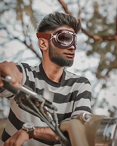 Frienda 3 Pieces Motorcycle Goggles Vintage Pilot Style Cruiser Scooter Goggle Dustproof Windproof For Half Helmet (Grey, Clear, Yellow) #TOP5