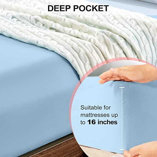 FreshCulture Full Fitted Sheet Only 2 Pack - Hotel Quality Fitted Sheet Full Size - Ultra Soft & Breathable - Brushed Microfiber - Deep Pocket - Cooling Fitted Sheets for Full Size Bed (Light Blue)