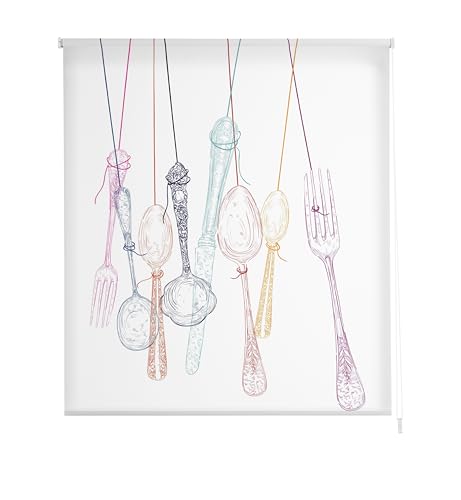 Estoralis Cocina| Estor Enrollable Diseño Moderno|Sin Taladrar Translúcido Estampado | Modelo C-1180 | 60 x 150 cm (Ancho/Alto) Tamaño Tela 57 x 150 cm | Estores para Ventanas y Puertas