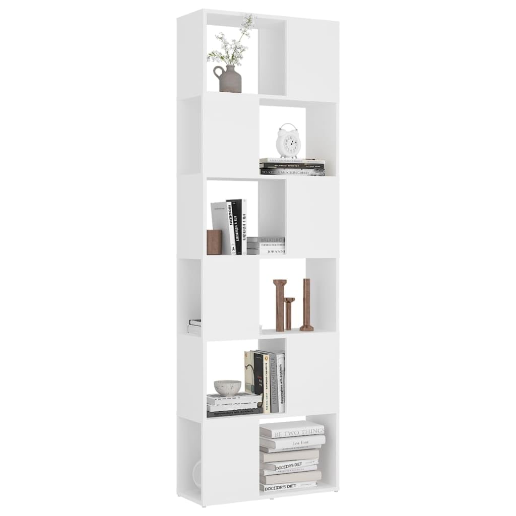 Générique Regał z 6 przegródkami biały, przegroda, 60 x 24 x 186 cm, półka do przechowywania z klasycznym designem na książki, DVD i przedmioty dekoracyjne