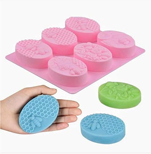 Matin Silicon Soap, Chocolate and Candy Moulds, 6 Cavity, Pink Color Oval Honeybee Shape, Reusable (SSM081)