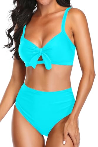 Image of Tempt Me High Waisted Tie Front Bikini Set Two Piece Tummy Control Swimsuit