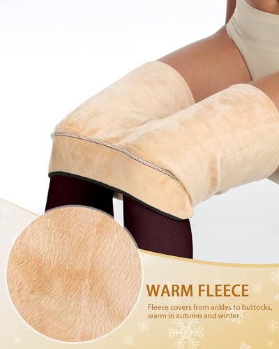 Image of CHRLEISURE Women's Fleece Lined Tights - Fake Sheer Warm Pantyhose Thick Winter Leggings