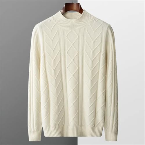 Men's 100 Percent Merino Wool Knit Pullover Semi High Neck Thicken Sweater Fashion Loose Textured Warm3