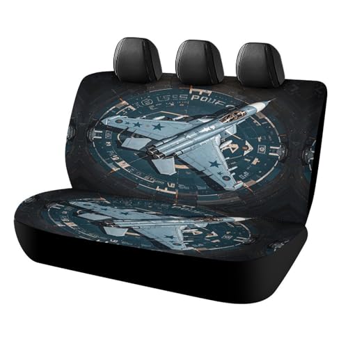 Funda de asiento trasero antideslizante con diseño de avión de combate para coche