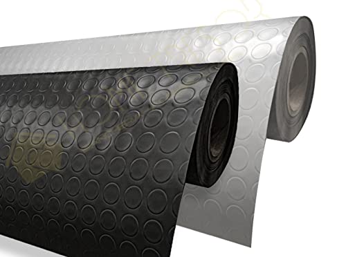 Home Tresor - Pavimento Tappeto in PVC Gommato, Pvc Bullonato, Rivestimento, Copri Pavimento, Lamina Multiuso Antiscivolo Flessibile Altezza cm. 100 (MT 1 X 6 GRIGIO)