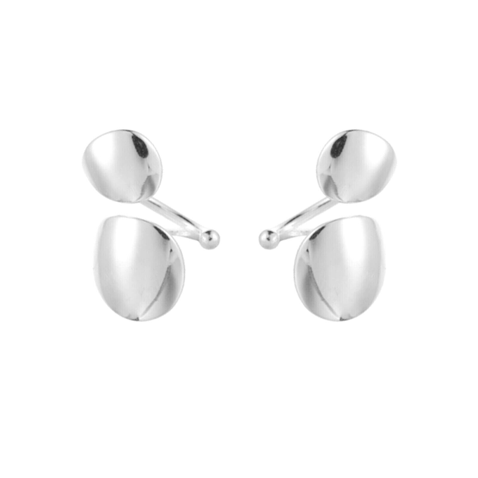 Doppelte Scheibe aus Sterlingsilber, glänzend poliert, gewölbt, ohne Piercing, Clip-Ohrmanschettenkante, Helix-Ohrringe (ein Paar)