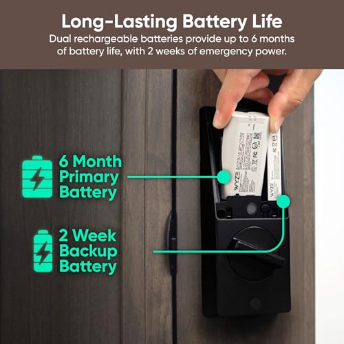 Wyze Palm Lock, Smart Door Lock with Palm Vein Recognition, Keyless Entry Smart Locks for Front Door, Keypad, Auto Lock, Dual Battery, Wi-Fi, Works with Alexa & Google, BHMA, IP53, Mechanical Key thumbnail 5