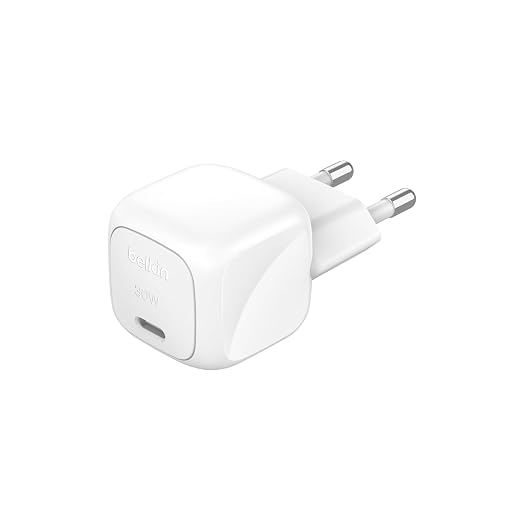 Belkin BoostCharge compacte 30 W wandlader, reisvriendelijk, USB-C Power Delivery, usb-c charger, oplader voor Apple iPhone Serie 15, 14, 13, Samsung Galaxy S24, S23, iPad, AirPods, tablet etc. - Wit