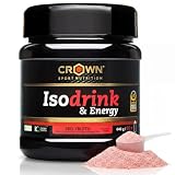 Crown Sport Nutrition Isodrink & Energy | Isotónico en Polvo Carbohidratos | BCAA Glutamina Electrolitos | Bebida Isotónica Sales Minerales | Bote 640 g 20 Tomas | Frutos Rojos | Vegano