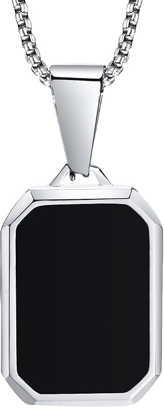 IMINI Geometric Rectangle Stone Pendant Necklace for Men & Women - Unisex Stainless Steel Minimalist Personalized Jewellery, 60cm Rope Chain