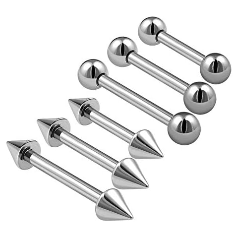 KJM FASHION 6PCS Surgical Steel Barbell Earrings Cover