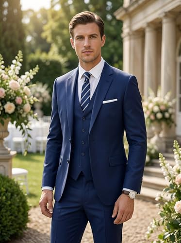 Image of WOMS Men's 3 Piece Suit Slim Fit,Mens Wedding Suit Groom Prom Tuxedo