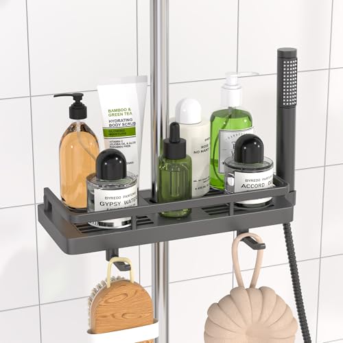 DIYGEEK Estanteria Ducha, Repisa Colgante para Accesorios de Baño de Altura Regulable para Barras de Ducha con Diámetro de 18-25 mm, 1 Pieza, Gris