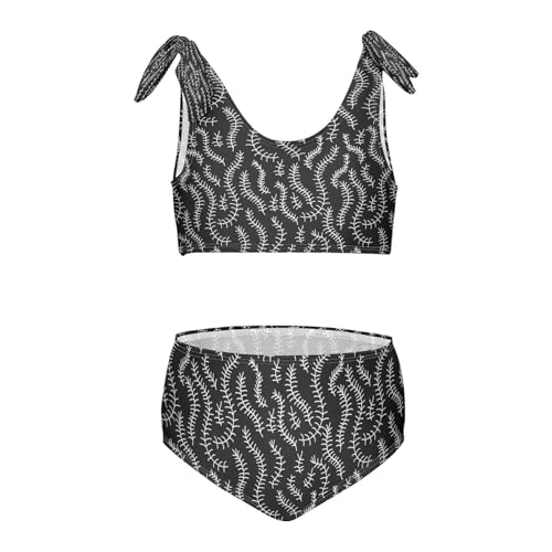 Dussdil White Black Spruce Branches Girls Swimsuits 2 Piece Swimwear Bikini Set Beach Bathing Suit for Summer Girl Kids 3T
