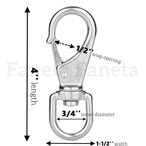 Faneta Stainless Steel Swivel Eye Snap Hooks, Flag Pole Clips, Marine Grade Scuba Diving Clips, Heavy Duty Spring Snap Hooks, Sturdy Metal Boat Hooks (4 Inch, M6/2#, 4-Pack) #TOP2