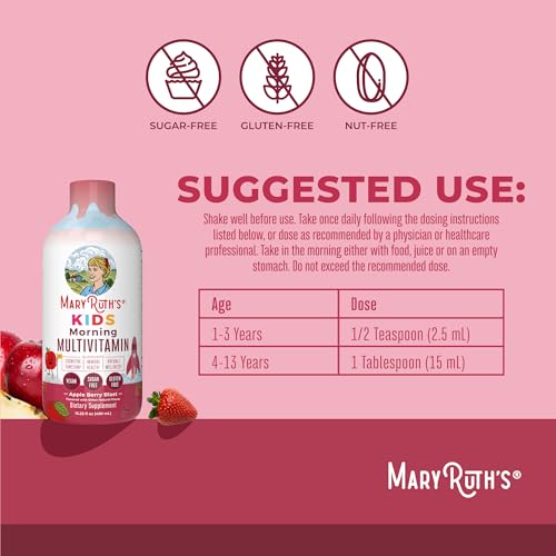 Image of MARYRUTH'S Liquid Morning Multivitamin for Kids | Kids Multivitamin | Immune Support Supplement | Vitamin C | Vitamin D | Essential Nutrients | Vegan | 30-180 Servings | 15.22 fl oz