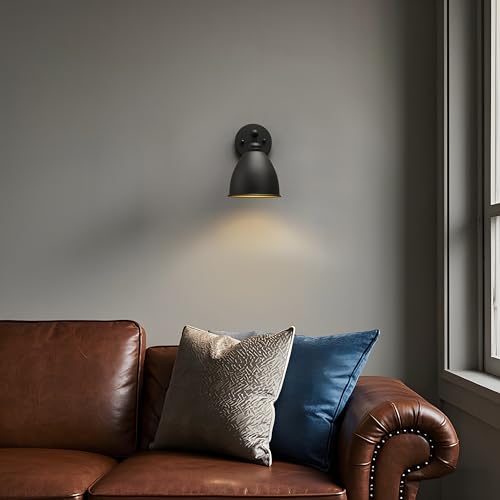 Image of Phansthy Industrial Hardwire Wall Sconce Vintage Farmhouse Wall Light Fixture, Right-Angled Wall Lights with Rustic Metal Lampshade for Bedroom, Living Room, Reading, Kitchen (Black, 2 Pack)