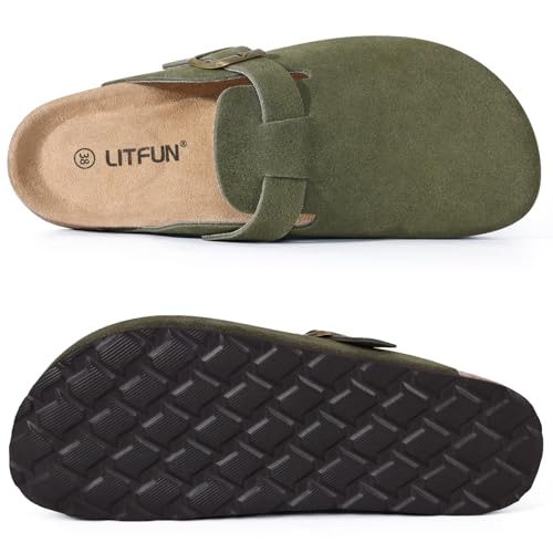 Image of Litfun Unisex Genuine Suede Clogs Comfort & Soft Cork Footbed Potato Shoes