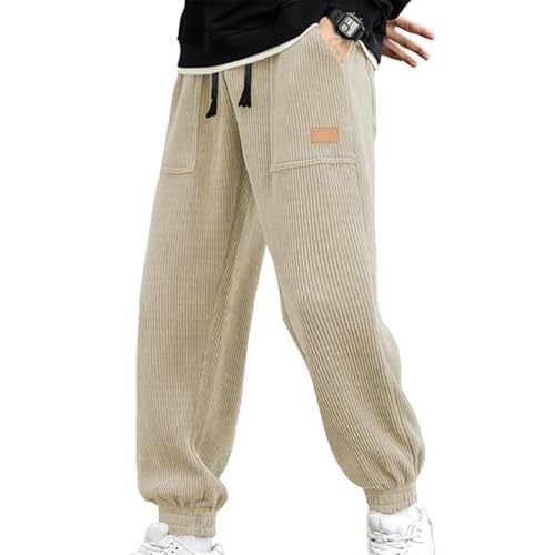 Mens Corduroy Pants Baggy Drawstring Waist Jogger Sweatpants Wide-Wale Tapered Streetwear Lounge Pants with Pockets3