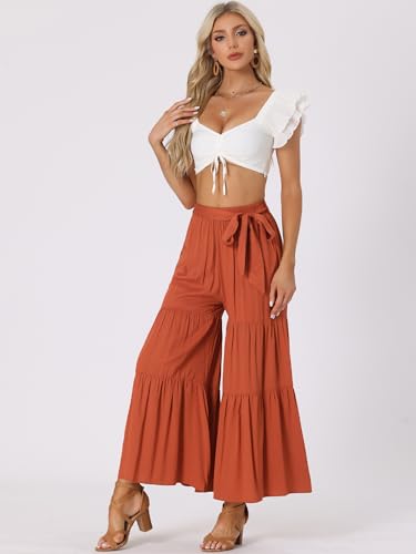 Image of Allegra K Women's 2026 Summer Wide Leg Palazzo Pants High Waisted Flowy Trendy Casual Lounge Boho Beach Ruffles Trousers