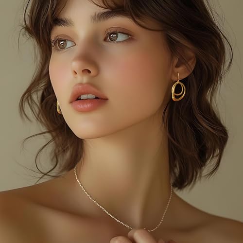 Gold Earrings for Women 14K Gold Hoop Earrings for Women Hoop Dangle Earring for Womens Hoops Radiant and Enchanting Double Hoops Drop Dangle Earring for Womens3