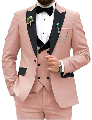 Men's Tuxedos Double Breasted Suits for Wedding 3 Pieces Prom Suit One Button Tuxedo Blazer Vest Pants Tux