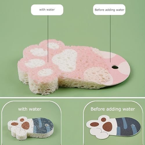 Hezhou 3 Stück Katzenförmige Küchenschwämme in Form von Katzenpfoten Kratzfest,strapazierfähig Schwammhalter für Arbeitsplatte zum Schrubben von Küche, Bad, Töpfen, Pfannen (3 Farben)