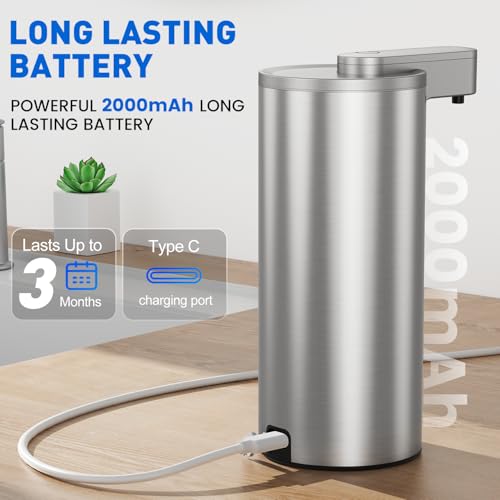 Fachixy Automatischer Seifenspender, 340ml Edelstahl Elektrischer Seifenspender mit Sensor, 3-Stufig Einstellbar Berührungslos, USB Wiederaufladbar für Bad, Küche