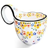 JUSONEY 18.6OZ Soup Bowls with Wide Handles,Handpainted Decorative Bowl,Soup Mug,Microwave Bowls,Ceramic Bowls Perfect for Cereals,Soups,Fruits,etc.(Yellow)