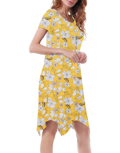 Image of Women Casual Loose Soft Crewneck Short Sleeve Pockets Swing T-Shirt Dress