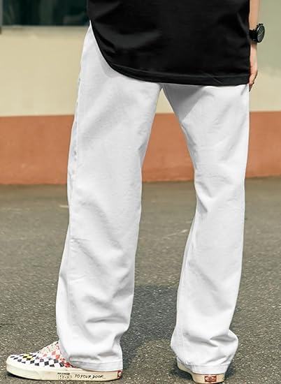 Image of HUNGSON Mens Baggy Jeans for Men Women Y2k Skater Vintage Plain Pants Casual Wide Leg Jeans Loose Fit Denim Jeans
