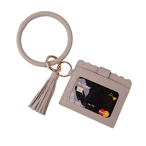 Lantintop Multifunctional Key Ring with Card Holder PU Leather Round Key Ring With