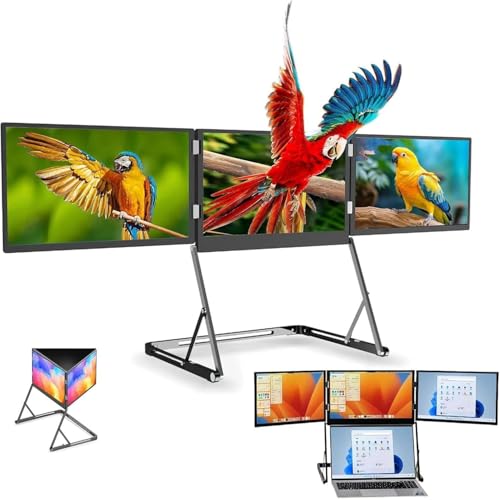 Image of 15.6 inch Laptop Screen Extender Triple Monitor, 1080p 16:9 Laptop Tri-Fold Monitor, 1920 x 1080 FHD Portable Triple Monitor for Laptop, Extended Screen with 360 Rotation Acjustable Viewing Angles