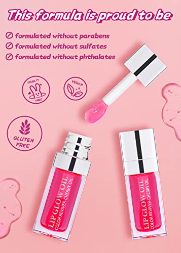 Feimini Hydrating Lip Glow Oil, Moisturizing Lip Oil Gloss Transparent Plumping Lip Gloss, Lip Oil Tinted For Lip Care And Dry Lips - Cherry #TOP3
