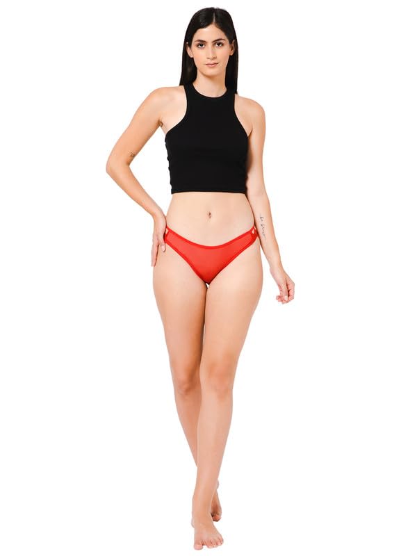 Image of Women Cotton Bikini & Thong Panty Combo of 3 in Red Color | Stylish | Net Panty | for Special Night