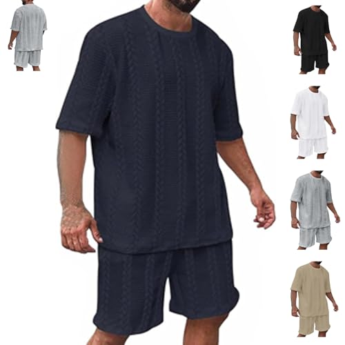 Conjunto de dos piezas para hombre, conjunto de pantalones cortos para hombre, conjuntos de dos piezas casuales, azul marino, S