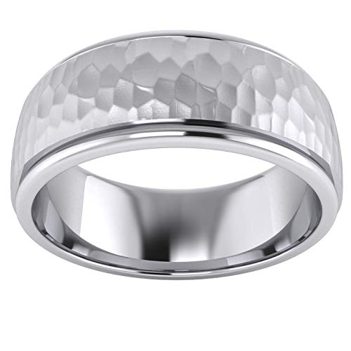Heavy Solid Sterling Silver 6mm and 8mm Hammered Unisex Wedding Band Comfort Fit Ring Raised Center Polished Sides2