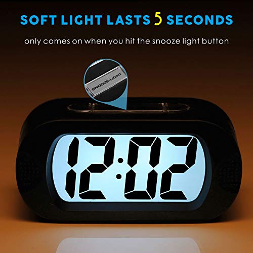 Image of Plumeet Kids Alarm Clock Large Digital LCD Travel Alarm Clocks with Snooze and Night Light - Ascending Sound and Handheld Size - Best Gift for Kids (Black)