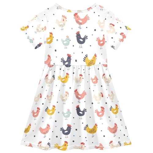 ALAZA Cute Polka Dot Chicken Toddler Girls Dress Short Sleeve A-line Dress 2-8 Years2