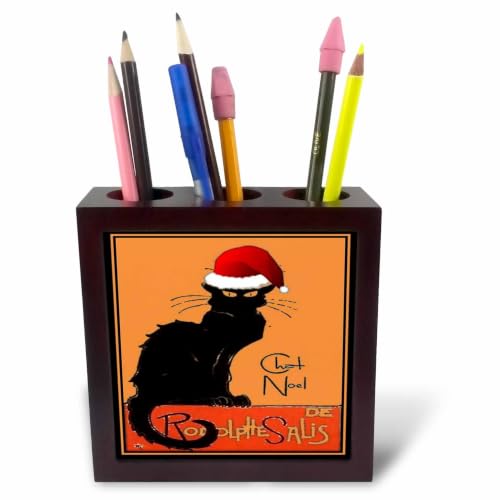 3dRose Le Chat Noel - advertising, art nouveau, black cat, cat, cats, chat noir, le chat 5 inch tile pen holder